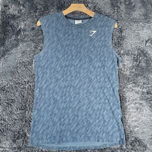 Gymshark Critical Cut Off Sleeveless Tee Men’s Small Gray Activewear Geometric